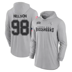 Men's Anthony Nelson Tampa Bay Buccaneers Gray 2024 Salute to Service Lightweight Performance Long Sleeve Hooded T-Shirt