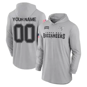 Men's Custom Tampa Bay Buccaneers Custom Gray 2024 Salute to Service Lightweight Performance Long Sleeve Hooded T-Shirt