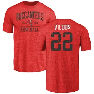 Men's Kindle Vildor Tampa Bay Buccaneers Red Distressed Name & Number Tri-Blend T-Shirt