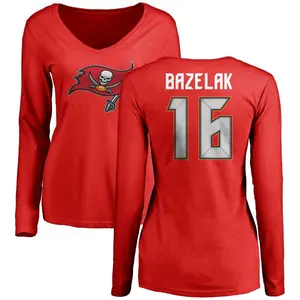 Women's Connor Bazelak Tampa Bay Buccaneers Name & Number Logo Slim Fit Long Sleeve T-Shirt - Red