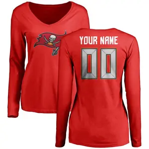 Women's Custom Tampa Bay Buccaneers Name & Number Logo Slim Fit Long Sleeve Custom T-Shirt - Red