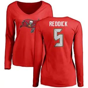 Women's Haason Reddick Tampa Bay Buccaneers Name & Number Logo Slim Fit Long Sleeve T-Shirt - Red