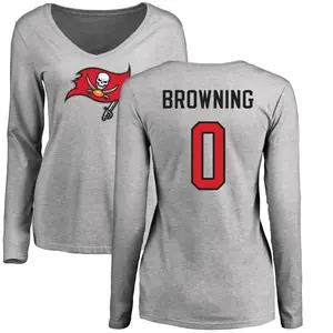 Women's Jake Browning Tampa Bay Buccaneers Name & Number Logo Slim Fit Long Sleeve T-Shirt - Ash