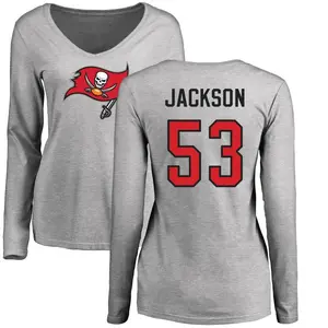 Women's Nick Jackson Tampa Bay Buccaneers Name & Number Logo Slim Fit Long Sleeve T-Shirt - Ash